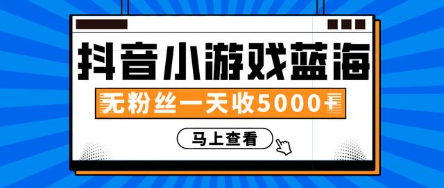 赚钱计划：抖音小游戏蓝海项目，无粉丝一天收入5000+-易得个人分享