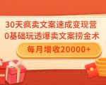 30天疯卖文案速成变现营,0基础玩透爆卖文案捞金术!每月增收20000+-易得个人分享