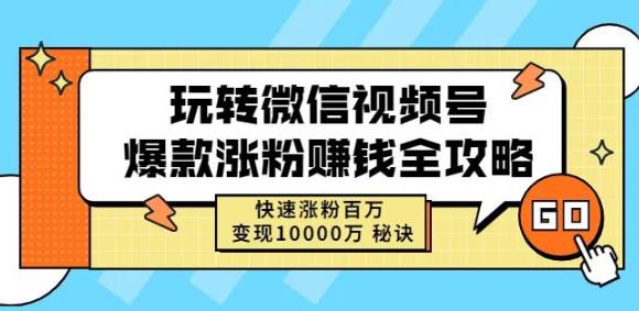 玩转微信视频号爆款涨粉赚钱全攻略，快速涨粉百万变现万元秘诀-易得个人分享