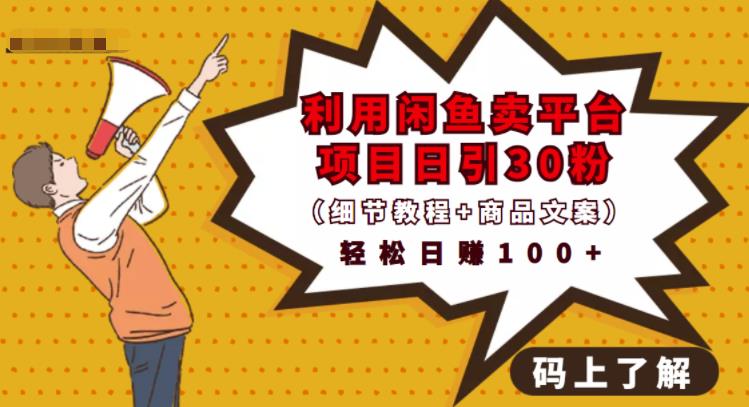 利用闲鱼卖平台项目课程资源日引流30+精准粉丝，轻松日赚100+，积累人脉可实现二次变-易得个人分享