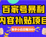 百家号暴利内容补贴项目，图文10元一条，视频30一条，新手小白日赚300+-易得个人分享
