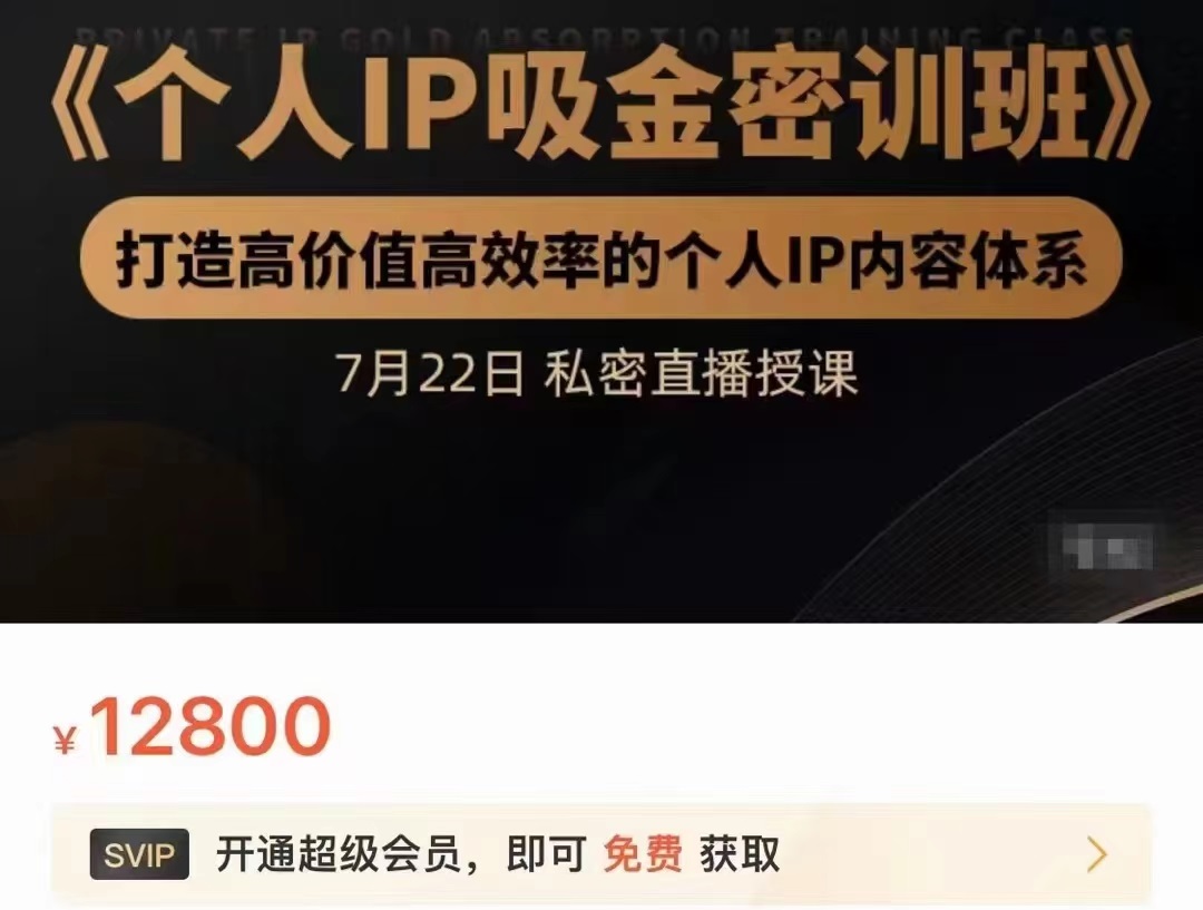 个人IP吸金密训班，打造高价值高效率的个人IP内容体系（价值12800元）-易得个人分享