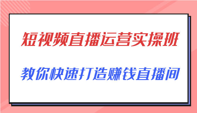 短视频直播运营实操班，直播带货精细化运营实操，教你快速打造赚钱直播间-易得个人分享