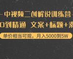 中视频二创解说训练营：从0到精通 文案+标题+素材、月入5000到5W-易得个人分享