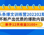 头条爆文训练营202202期，不断产出优质的爆款内容，新手12天收益3100+-易得个人分享