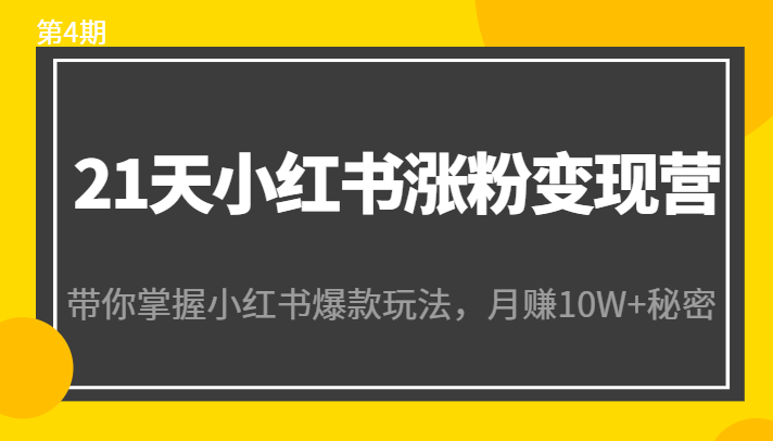 21天小红书涨粉变现营（第4期）：带你掌握小红书爆款玩法，月赚10W+秘密-易得个人分享