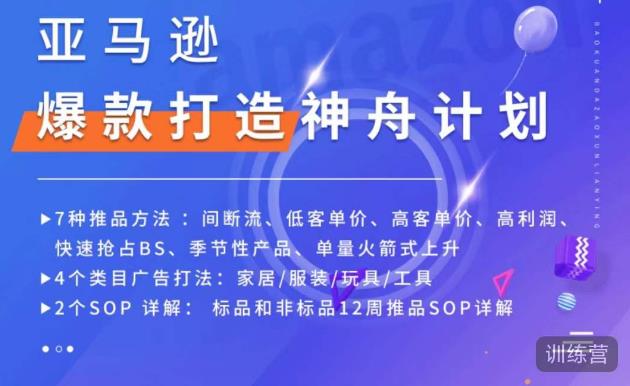 亚马逊爆款打造神舟计划，​7种推品方法，4个类目广告打法，2个SOP详解-易得个人分享