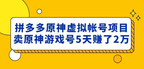 外面卖2980的拼多多原神虚拟帐号项目：卖原神游戏号5天赚了2万-易得个人分享