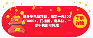 2023拼多多电商项目，稳定一天300～3000+，门槛低，出单快，一部手机即可完成-易得个人分享
