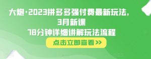 大炮·2023拼多多强付费最新玩法，3月新课​78分钟详细讲解玩法流程-易得个人分享