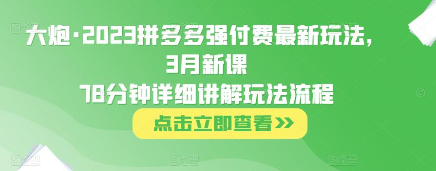 大炮·2023拼多多强付费最新玩法，3月新课​78分钟详细讲解玩法流程-易得个人分享