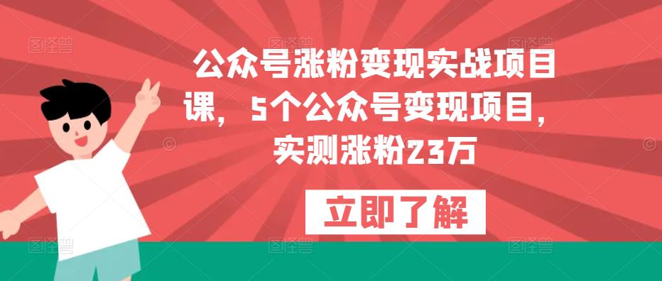 公众号涨粉变现实战项目课，5个公众号变现项目，实测涨粉23万-易得个人分享