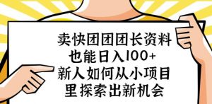 卖快团团团长资料也能日入100+新人如何从小项目里探索出新机会-易得个人分享