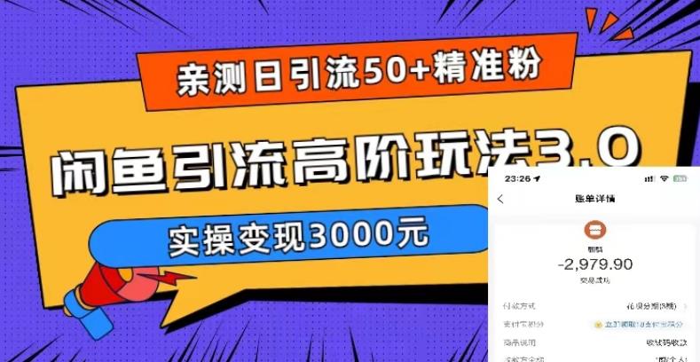亲测日引50+精准粉，闲鱼引流高阶玩法3.0，实操变现3000元【揭秘】-易得个人分享