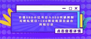 价值980小红书日入300突破限制无限私信日+100创业粉项目适合所有行业-易得个人分享