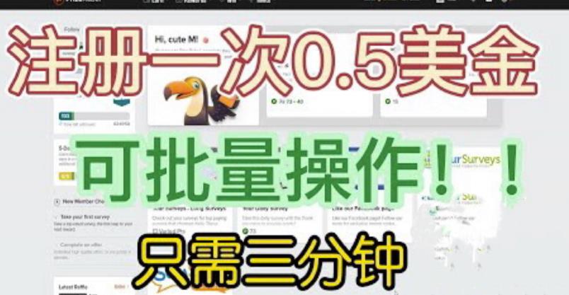 国外项目注册一次0.5美金，只需三分钟无脑操作，可批量同时放大操作，小白工作室福利【揭秘】-易得个人分享