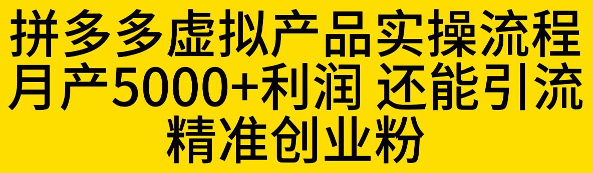 拼多多虚拟产品实操流程，月产5000+利润，还能引流精准创业粉【揭秘】-易得个人分享