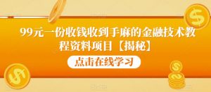 99元一份收钱收到手麻的金融技术教程资料项目【揭秘】-易得个人分享