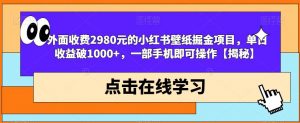 外面收费2980元的小红书壁纸掘金项目，单日收益破1000+，一部手机即可操作【揭秘】-易得个人分享