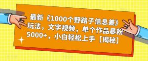 最新《1000个野路子信息差》玩法，文字视频，单个作品暴粉5000+，小白轻松上手【揭秘】-易得个人分享