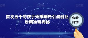 首发五千的快手无限曝光引流创业粉精准粉揭秘-易得个人分享