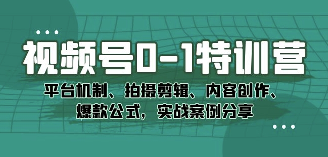 视频号0-1特训营：平台机制、拍摄剪辑、内容创作、爆款公式，实战案例分享-易得个人分享