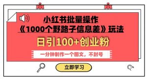 小红书批量操作《1000个野路子信息差》玩法，一分钟制作一个图文，不封号，日引100+创业粉-易得个人分享
