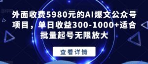 外面收费5980元的AI爆文公众号项目，单日收益300-1000+适合批量起号无限放大【揭秘】-易得个人分享
