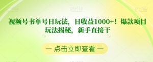 视频号书单号日玩法，日收益1000+！爆款项目玩法揭秘，新手直接干【揭秘】-易得个人分享