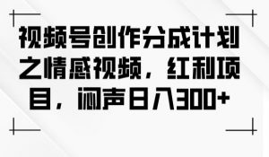 视频号创作分成计划之情感视频，红利项目，闷声日入300+-易得个人分享