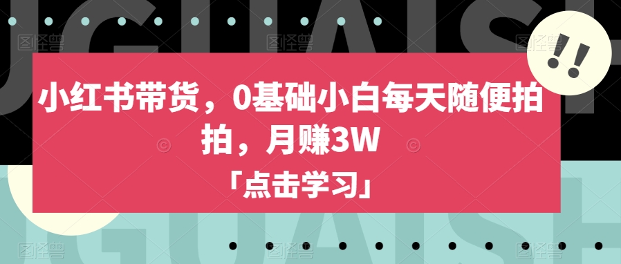小红书带货，0基础小白每天随便拍拍，月赚3W【揭秘】-易得个人分享