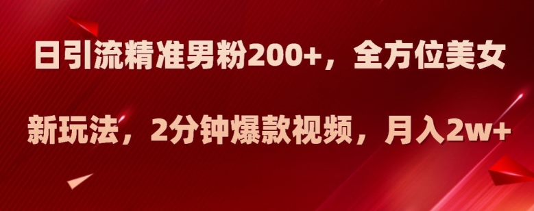 日引流精准男粉200+,全方位美女新玩法,2分钟爆款视频,月入2w+【揭秘】-易得个人分享