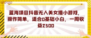 蓝海项目抖音无人美女播小游戏，操作简单，适合0基础小白，一周收益2500【揭秘】-易得个人分享