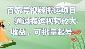 百家号视频搬运项目，通过搬运视频放大收益，可批量起号【揭秘】-易得个人分享