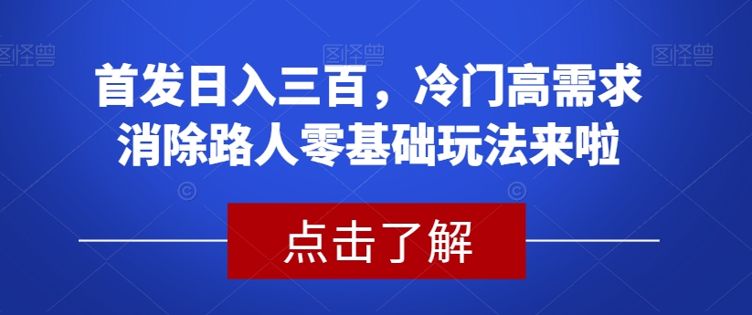 首发日入三百，冷门高需求消除路人零基础玩法来啦【揭秘】-易得个人分享