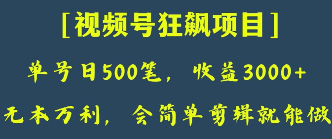 日收款500笔，纯利润3000+，视频号狂飙项目，会简单剪辑就能做【揭秘】-易得个人分享