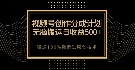最新视频号创作分成计划，无脑搬运一天收益500+，100%搬运过原创技巧【揭秘】-易得个人分享
