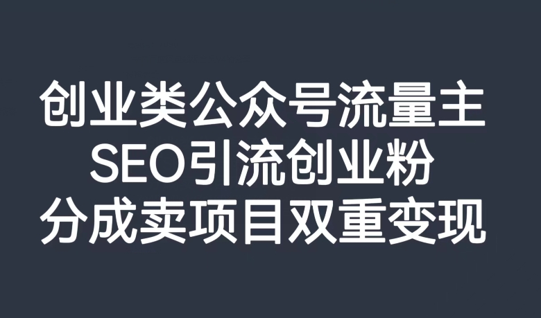 创业类公众号流量主，SEO引流创业粉，分成卖项目双重变现【揭秘】-易得个人分享