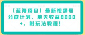 【蓝海项目】最新视频号分成计划，单天收益8000+，附玩法教程！-易得个人分享