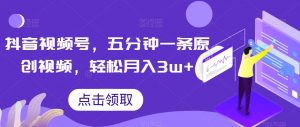 抖音视频号，五分钟一条原创视频，轻松月入3w+【独家秘诀，传授赚钱方法】【揭秘】-易得个人分享