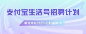 支付宝生活号作者招募计划，单号单月2600，可批量去做，工作室一人一个月轻松1w+【揭秘】-易得个人分享