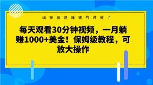 每天观看30分钟视频，一月躺赚1000+美金！保姆级教程，可放大操作【揭秘】-易得个人分享