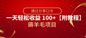 薅羊毛项目，靠分享口令，一天轻松收益100+【附教程】【揭秘】-易得个人分享
