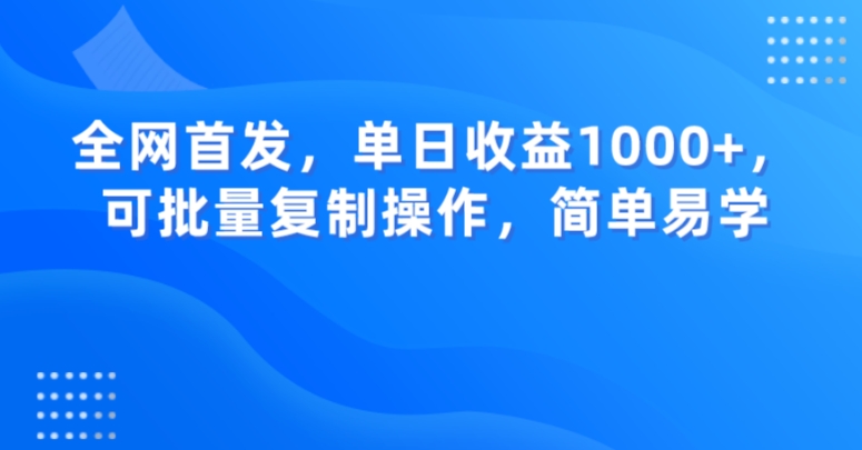 全网首发，单日收益1000+，可批量复制操作，简单易学【揭秘】-易得个人分享