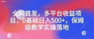 全网首发，多平台收益项目，0基础日入500+，保姆级教学实操落地【揭秘】-易得个人分享