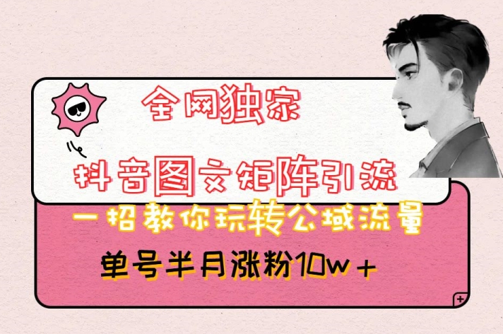 全网独家抖音图文矩阵引流，一招教你玩转公域流量，单号半月涨粉10w+【揭秘】-易得个人分享