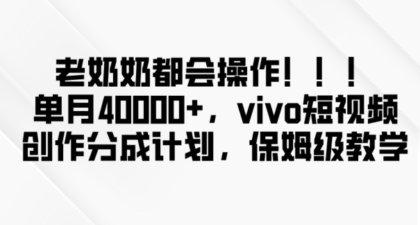 老奶奶都会操作，新平台无脑操作，单月40000+，vivo短视频创作分成计划【揭秘】-易得个人分享