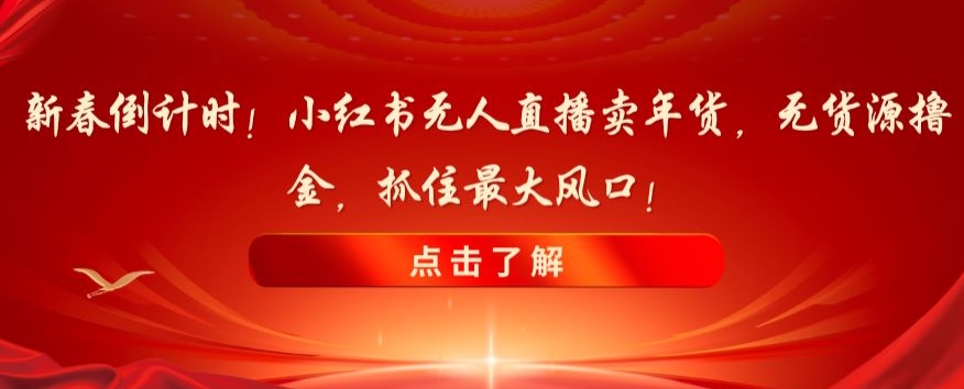 新春倒计时！小红书无人直播卖年货，无货源撸金，抓住最大风口【揭秘】-易得个人分享
