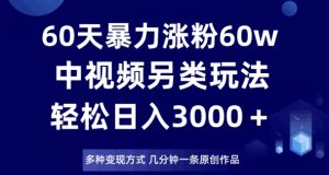 60天暴力涨粉60W，中视频另类玩法，日入3000＋，几分钟一条原创作品多种变现方式-易得个人分享