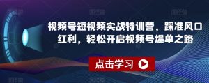 视频号短视频实战特训营，踩准风口红利，轻松开启视频号爆单之路-易得个人分享